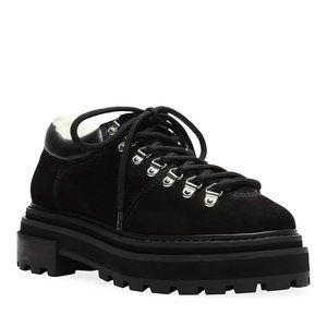 Schutz Lucille Hiking Boots Faux Fur  Nubuck Leather Booties Black Size 6 NEW